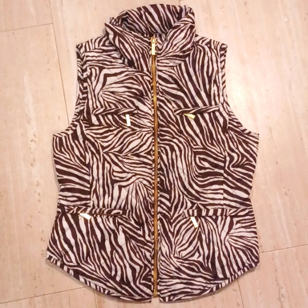 MICHAEL Michael Kors Brown/White Print Zipper Vest